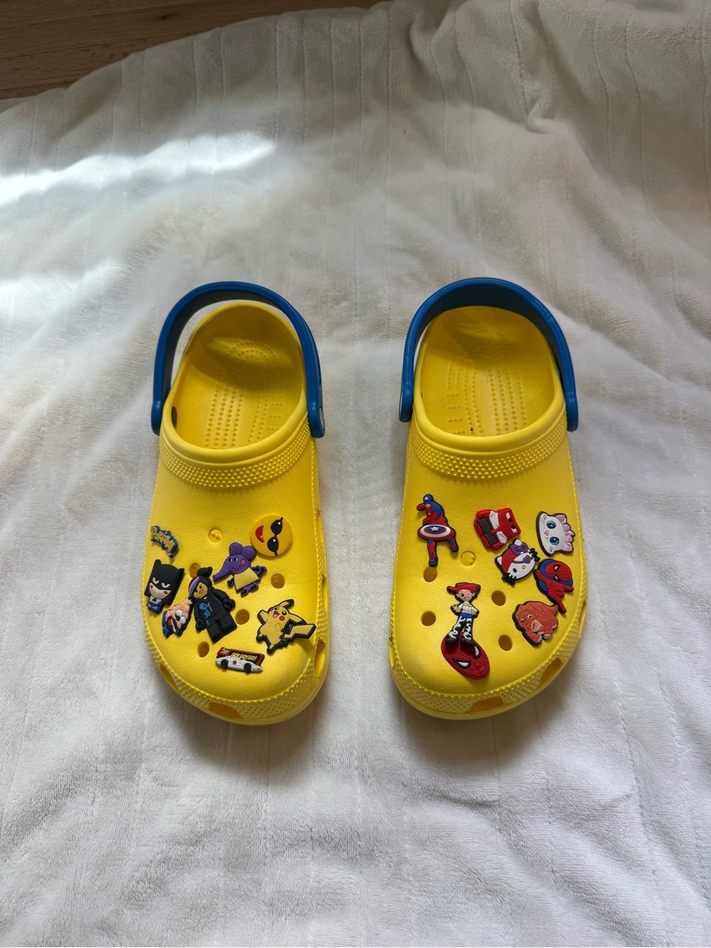 CROCS Yellow Clogs with Blue Heel Straps